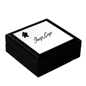 Czarna drewniana szkatułka Noir Sublime  z płytką ceramiczną