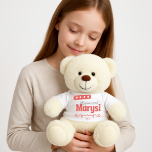 Miś pluszowy LUMI WHITE z koszulką do nadruku