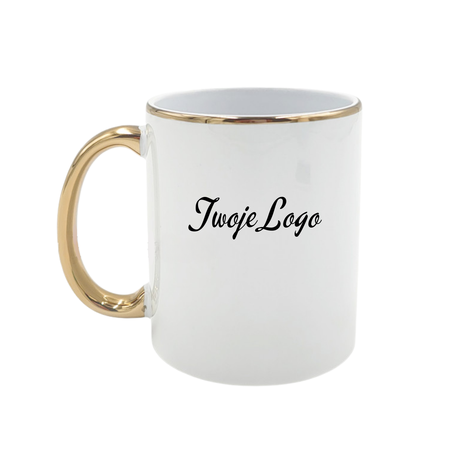 Kubek Aurora Gold – biały ze złotym rantem i uchem - obrazek 3