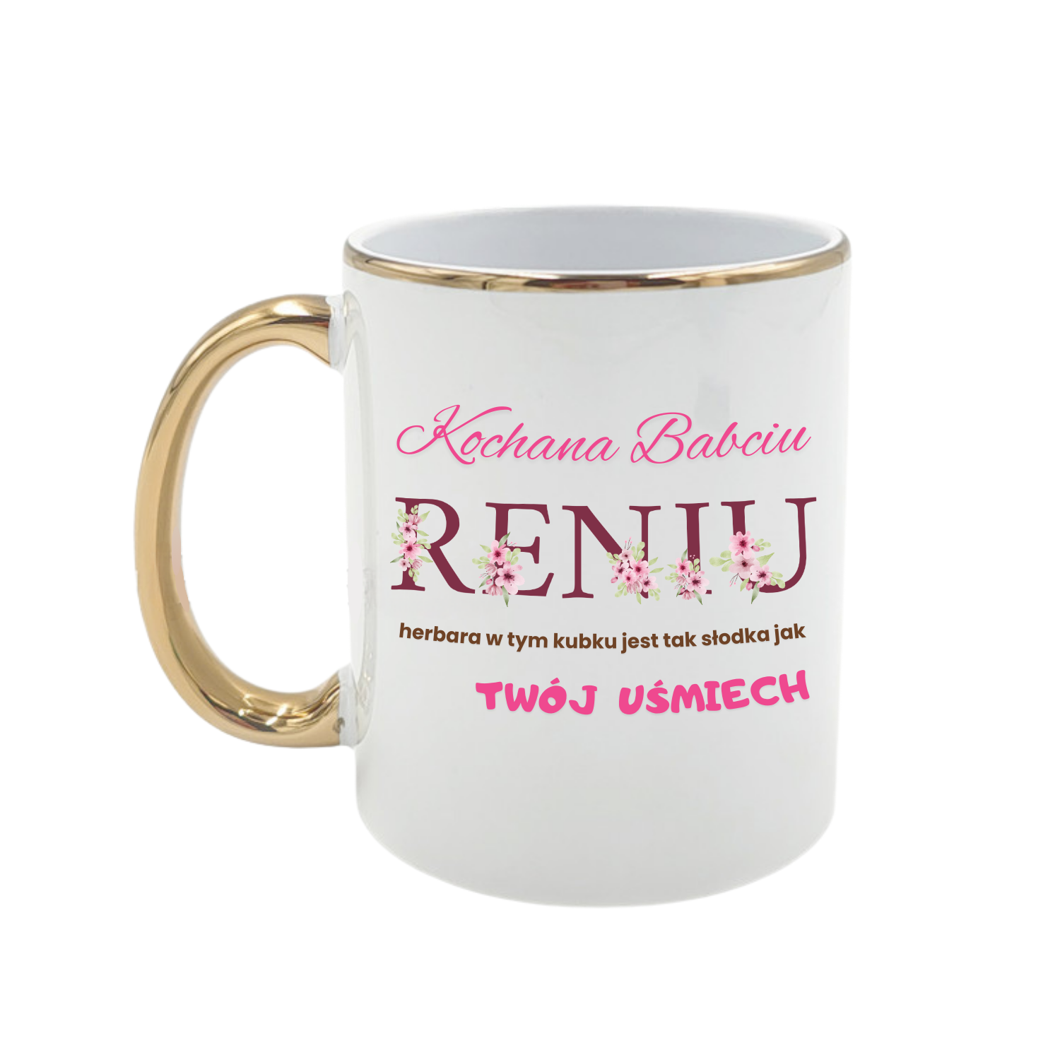 Kubek Aurora Gold – biały ze złotym rantem i uchem - obrazek 2